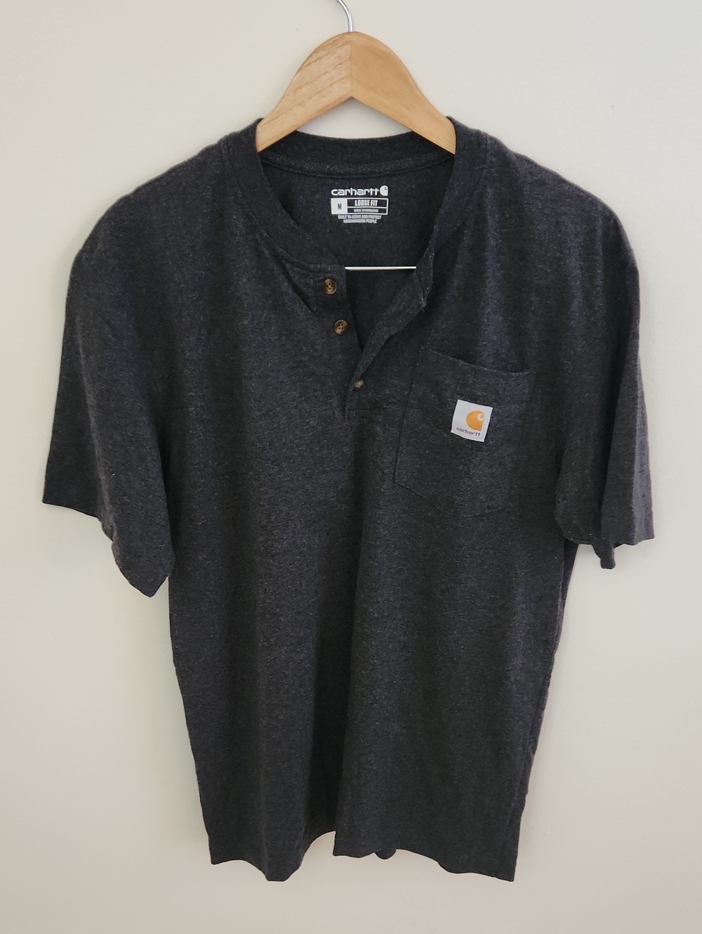 Carhartt Mens Charcoal Henley Pocket Short Sleeve Loose Fit Tee Medium - Picture 2 of 5